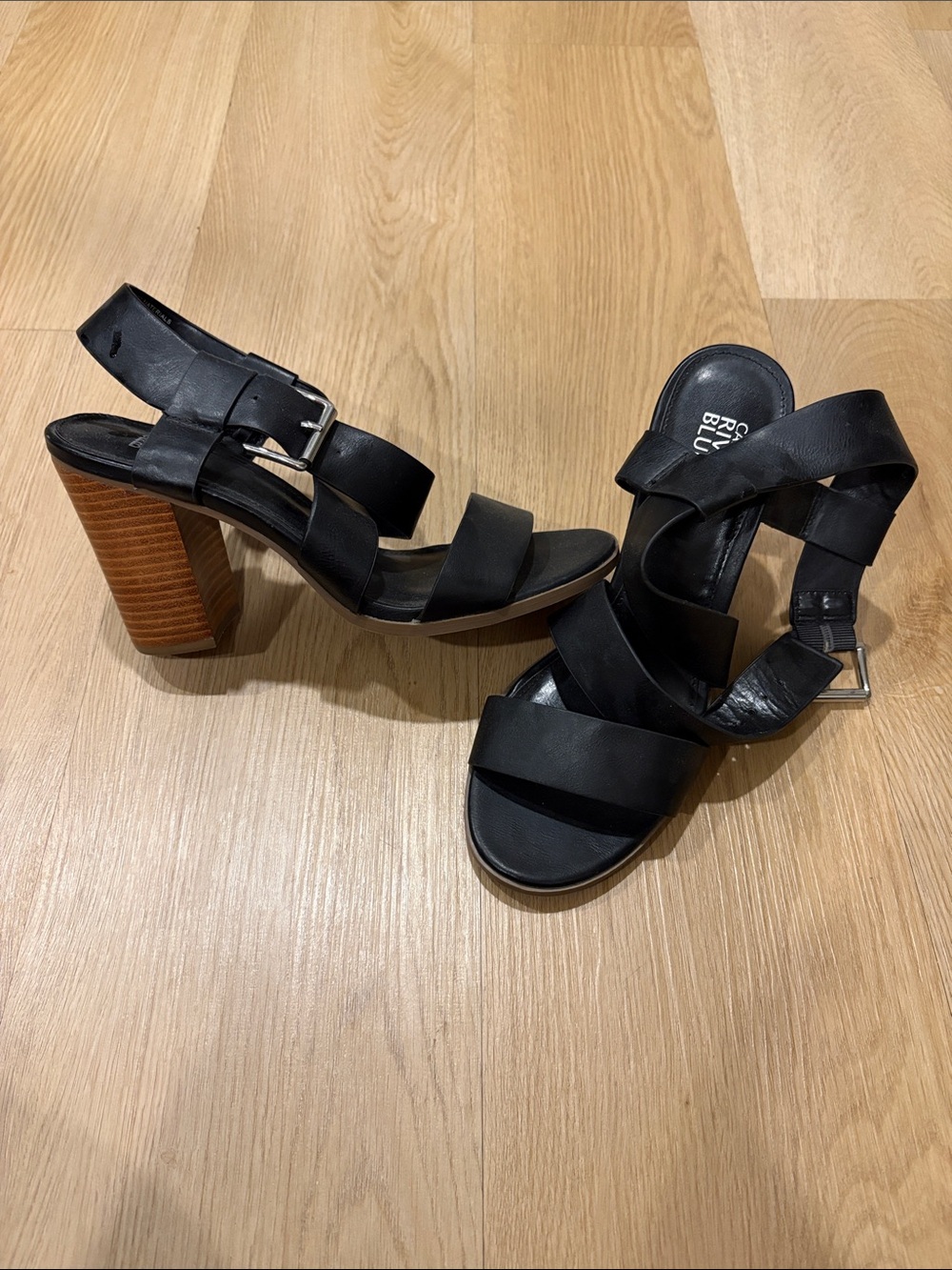 Canyon River Blues Black Strappy Block Heel Sandals